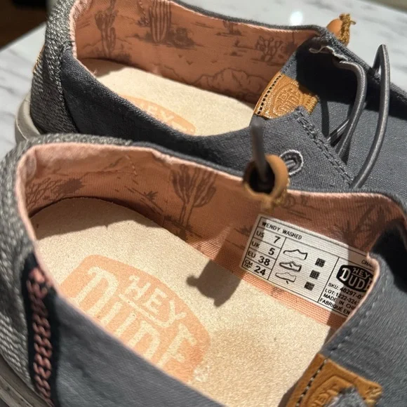 Hey Dude Gray Canvas Slip-On Loafers with Tan Accents - Picture 4 of 5